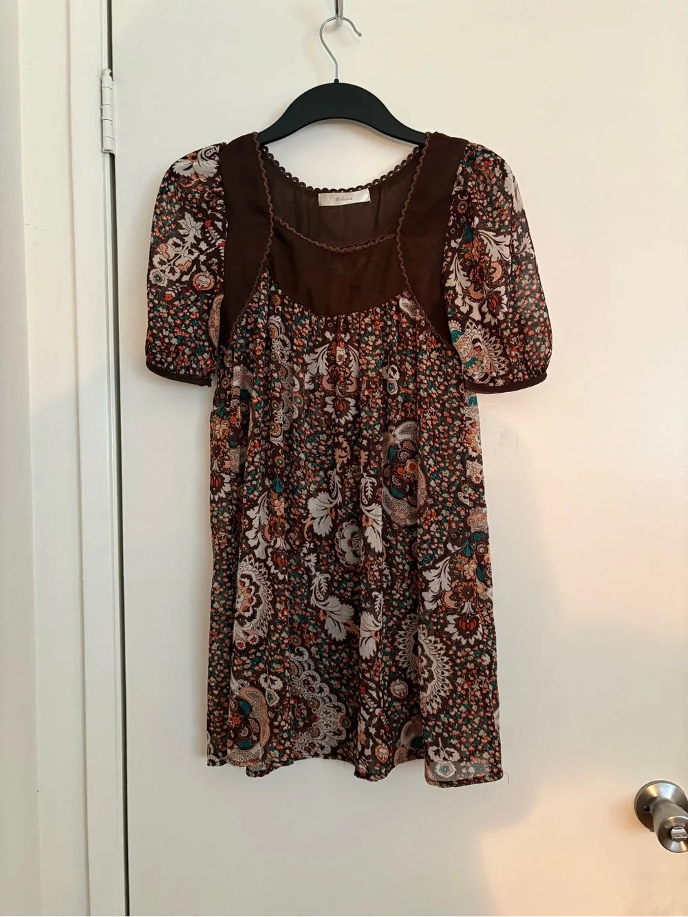 Boho Brown Floral Paisley Babydoll top